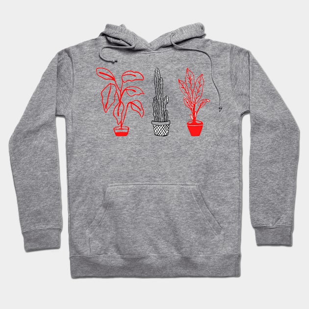 red black floral potted plant art Hoodie by creatilory